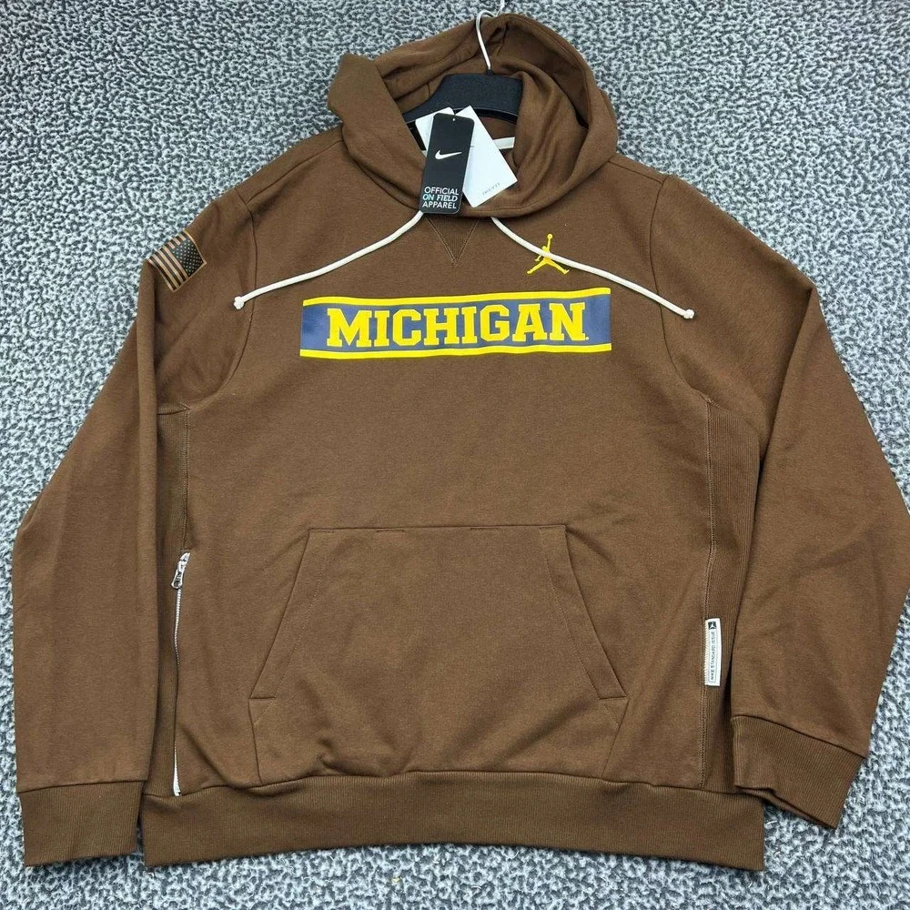 Air Jordan Michigan Wolverines Dri-FIT Hoodie Men Large Brown Long Sleeve New L